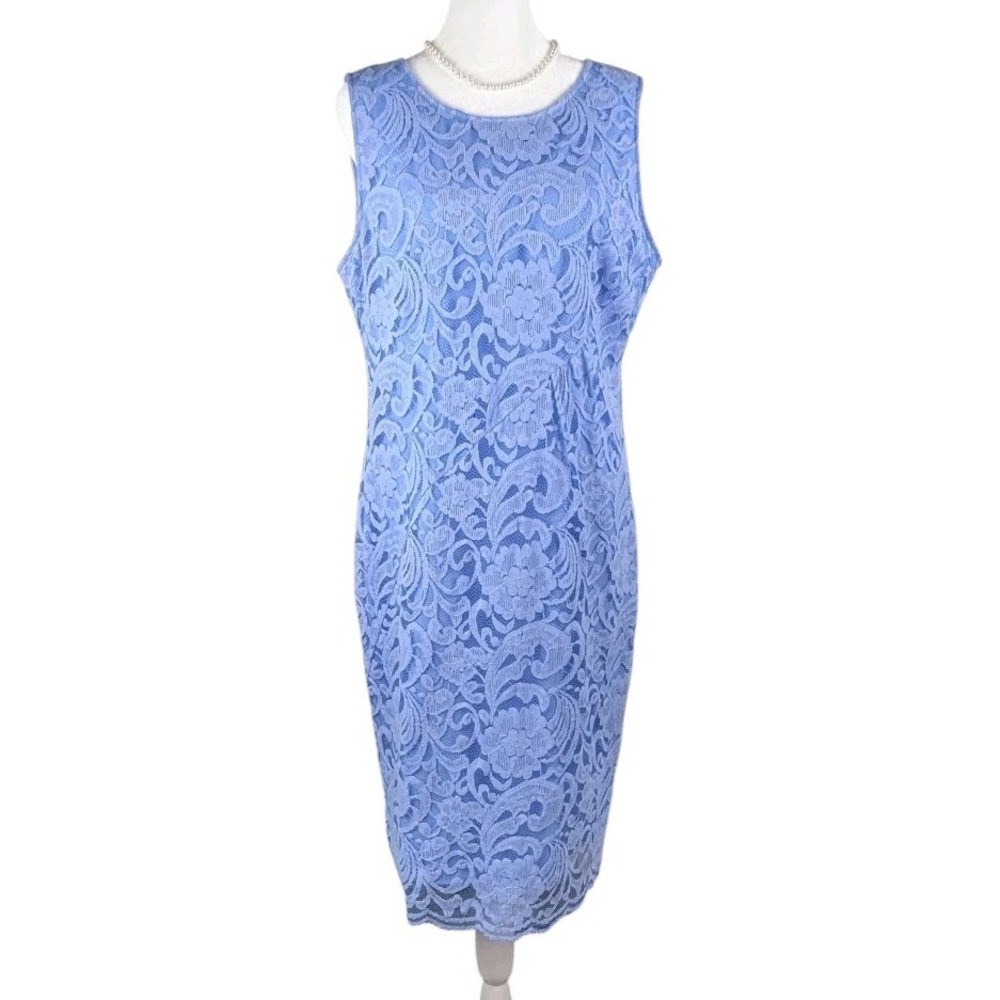 New Cremieux Sheath Dress Size 10 Lace Overlay Pastel Blue Sleeveless Elegant